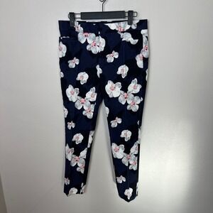 Banana Republic Sloan Pants 4 Navy Orchid Floral Slim Ankle Career Workwear